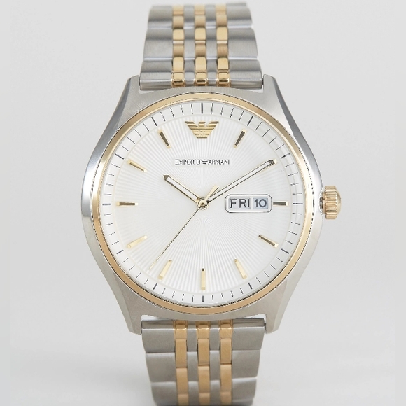 Emporio Armani Zeta AR11034 White Dial Gold Tone Bezel Metal Bracelet Mens Watch - Picture 12 of 15